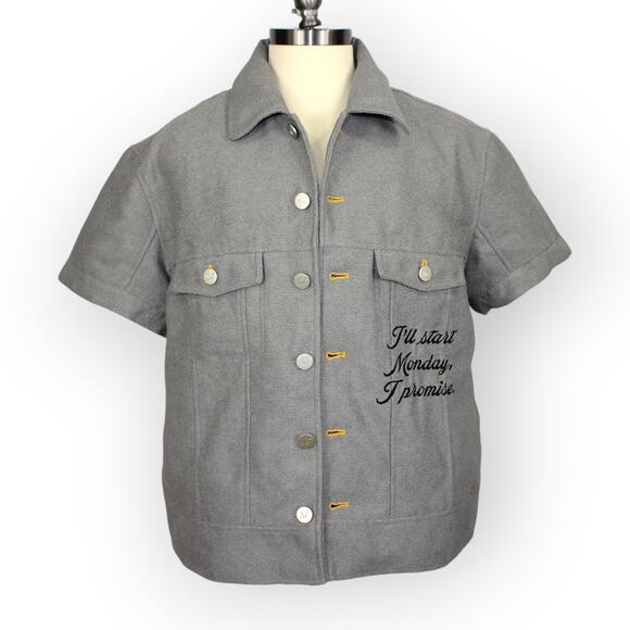 NEW DietStartsMonday_ (M) Trucker ShortSleeve ButtonUp Utility Shirt Jacket Grey - Picture 10 of 15